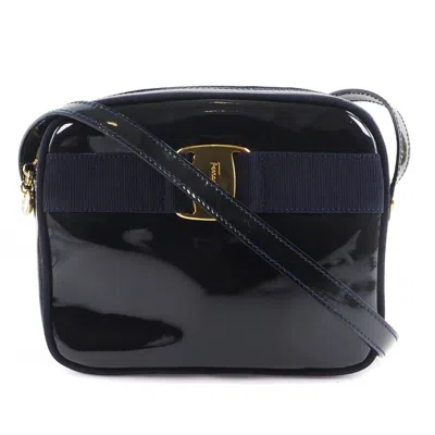 Pre-owned Ferragamo Vala Patent Leather Shoulder Bag () In Black