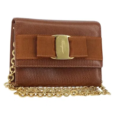 Pre-owned Ferragamo Vala Shoulder Bag Embossed Leather Leather Shoulder Bag Bag () In Brown