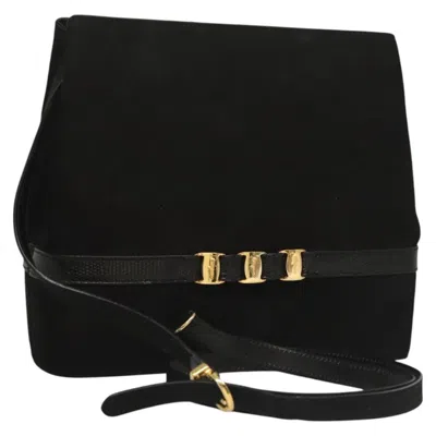 Pre-owned Ferragamo Vala Shoulder Bag Suede Suede Shoulder Bag Bag () In Black