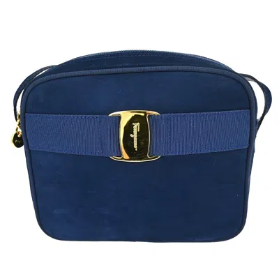 Pre-owned Ferragamo Vala Shoulder Bag Suede Velvet Shoulder Bag Bag () In Blue
