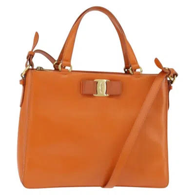 Pre-owned Ferragamo Vala Tote Leather Leather Tote Bag Bag () In Orange