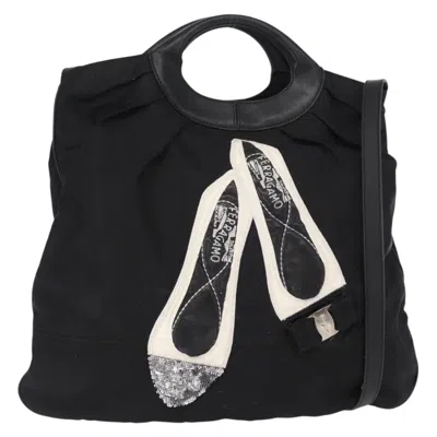 Pre-owned Ferragamo Vala Tote Nylon Nylon Tote Bag Bag () In Black