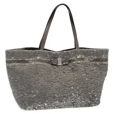 Pre-owned Ferragamo Vala Tote Nylon Nylon Tote Bag Bag () In Silver