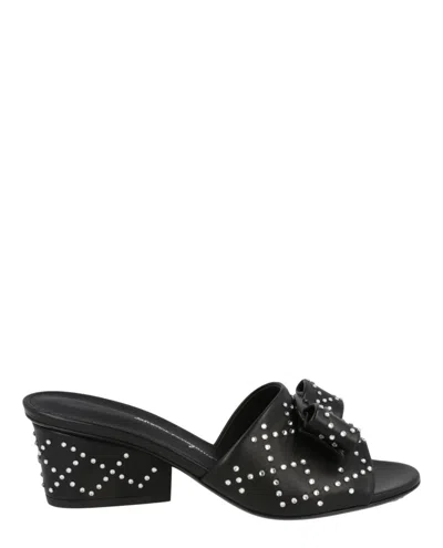 Ferragamo Vallery 55 Womens Leather Rhinestone Mule Sandals In Black
