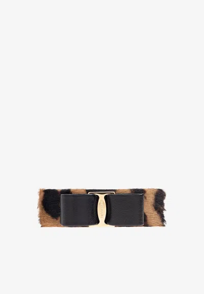 Ferragamo Valletta Hairpin In Pony And Calfskin In Animal Print