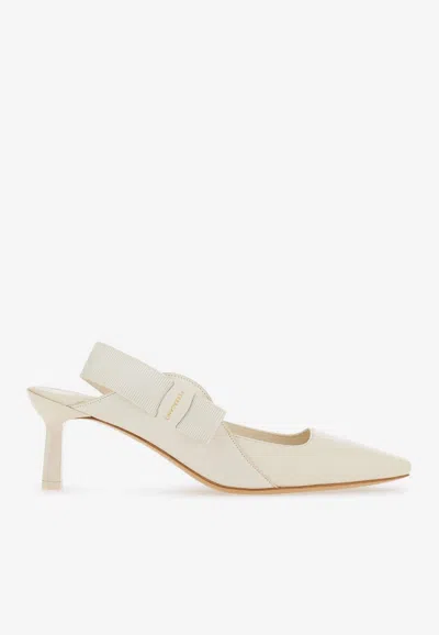 Ferragamo Vania 55 Vara Bow Slingback Pumps In White