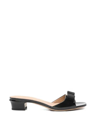 Ferragamo Vanilla Patent Leather Bow Mules In Brown