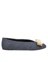 Ferragamo Vara Denim Ballerina Shoes In Blue