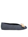 Ferragamo Vara Denim Ballerina Shoes In Blue
