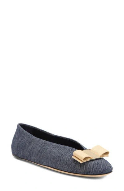 FERRAGAMO FERRAGAMO VANNA BOW DENIM BALLET FLAT