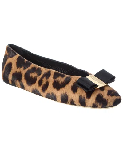 Ferragamo Vanna Haircalf Flat In Brown