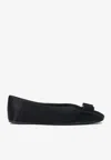 Ferragamo Black Calf Leather Bos Taurus Ballet Flats In Black