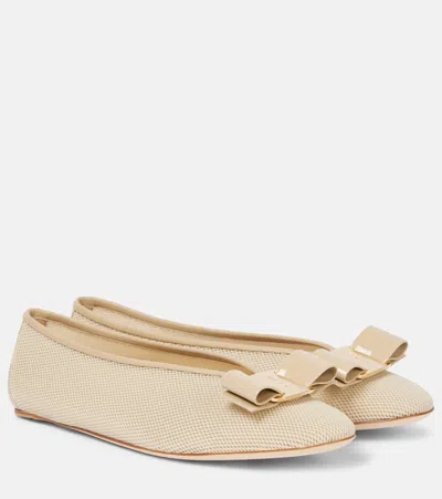 Ferragamo Vanna Leather-trimmed Ballet Flats In Grey
