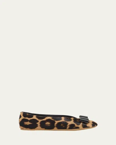Ferragamo Vanna Leopard Bow Ballerina Flats