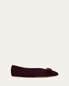 Ferragamo Vanna Suede Bow Ballerina Flats