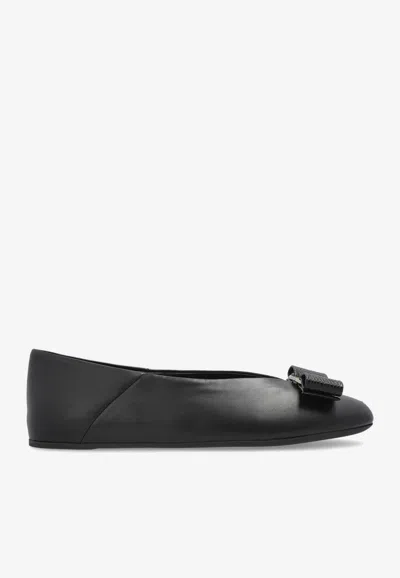 Ferragamo Vanna Vara Bow Leather Ballet Flats In Black