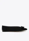 Ferragamo Bow Detail Suede Ballerina Shoes In Black