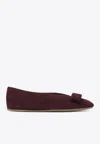 Ferragamo Vanna Vara-bow Suede Ballet Flats In Burgundy