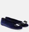 Ferragamo Velvet-textured Ballerinas With Decorative Bow Detail In Blue