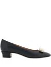 Ferragamo Black And Mascarpone Leather Vara Bow Pumps In Multi