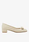 Ferragamo Vara Patent Leather Pumps In Cream