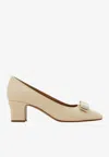 Ferragamo 50mm Vara Bow Block Heel Pumps In Neutral