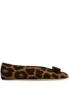Ferragamo Siwar Leopard-print Bow Ballet Flats In Brown
