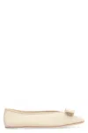 Ferragamo Bow Mesh Round Toe Ballet Flats In Grey