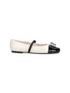 Ferragamo Cream Flat Shoes With Glossy Black Toe Cap In Multi