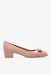 Ferragamo Pink Leather Vara Bow Pumps For Women In Pink