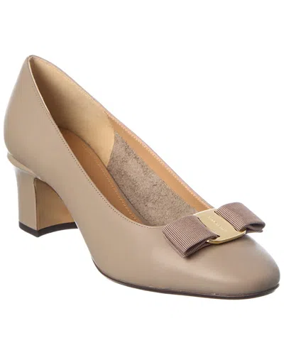 Ferragamo Leather Pumps Almond Toe Block Heel Bow In Multi
