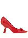 Ferragamo Pointed Toe Kitten Heel Pumps With Bow Detailing In Red