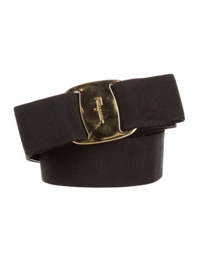 Pre-owned Ferragamo Vara Bow Accent Canvas Belt In Black