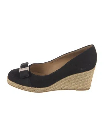 Pre-owned Ferragamo Vara Bow Accent Canvas Espadrilles In Blue