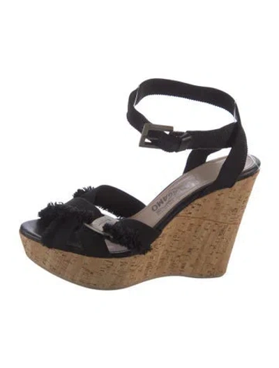 Pre-owned Ferragamo Vara Bow Accent Colorblock Pattern Espadrilles In Black