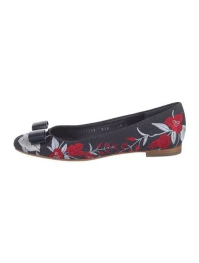 Pre-owned Ferragamo Vara Bow Accent Denim Ballet Flats In Blue