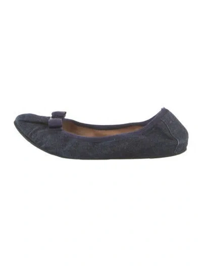 Pre-owned Ferragamo Vara Bow Accent Denim Ballet Flats In Blue