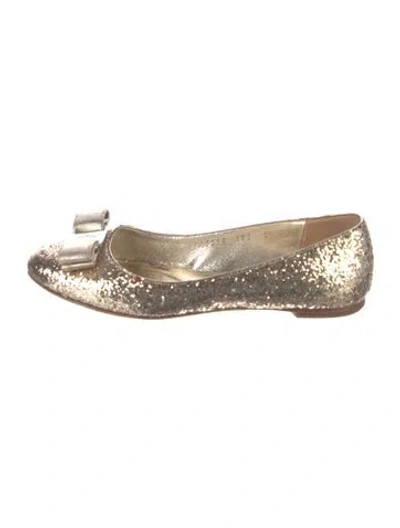 Pre-owned Ferragamo Vara Bow Accent Glitter Ballet Flats
