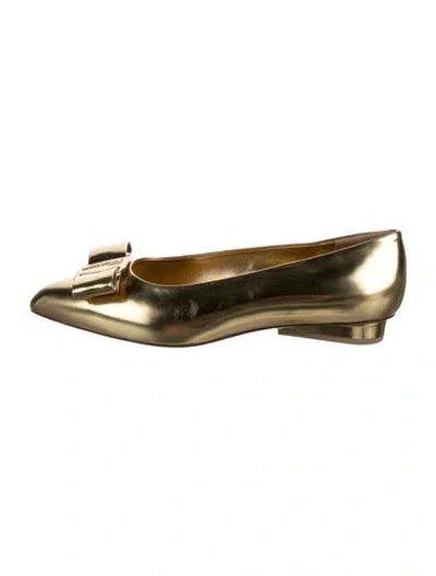 Pre-owned Ferragamo Vara Bow Accent Leather Ballet Flats