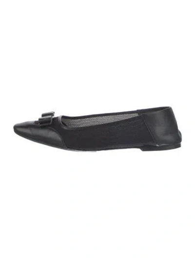 Pre-owned Ferragamo Vara Bow Accent Leather Ballet Flats In Black
