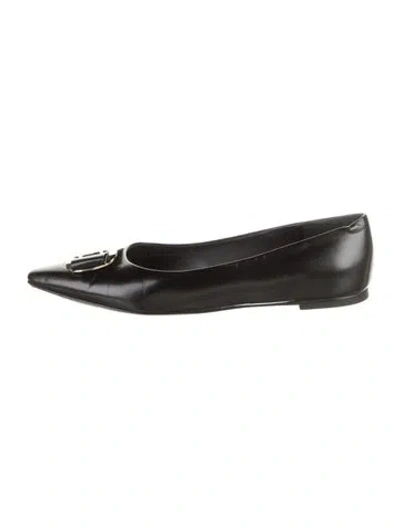 Pre-owned Ferragamo Vara Bow Accent Leather Ballet Flats In Black