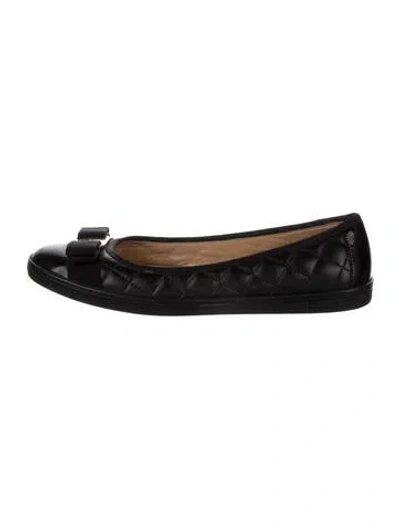 Pre-owned Ferragamo Vara Bow Accent Leather Ballet Flats In Black