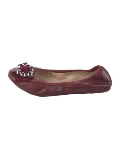 Pre-owned Ferragamo Vara Bow Accent Leather Ballet Flats In Burgundy