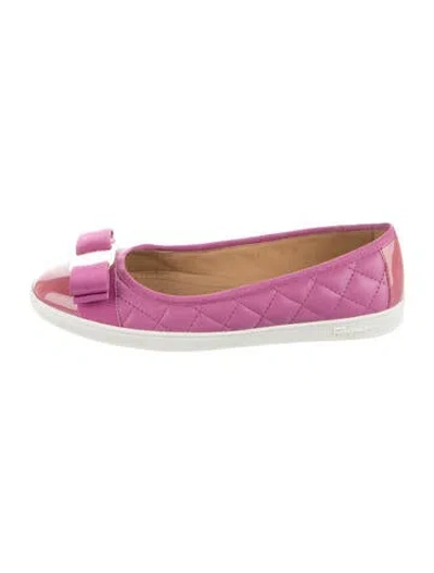 Pre-owned Ferragamo Vara Bow Accent Leather Ballet Flats In Pink