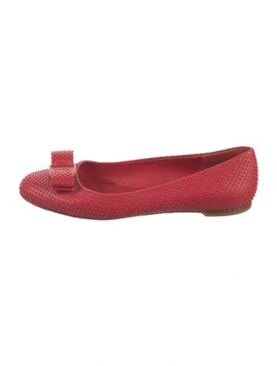 Pre-owned Ferragamo Vara Bow Accent Leather Ballet Flats In Red