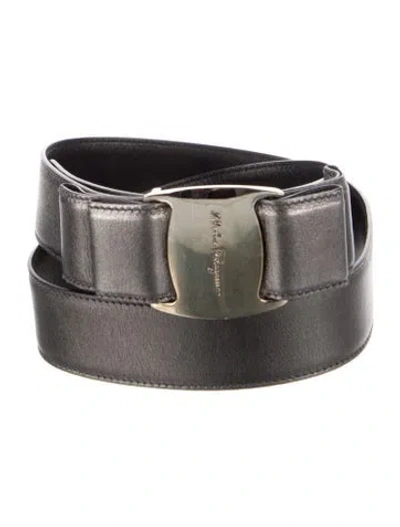 Pre-owned Ferragamo Vara Bow Accent Leather Belt In Gray