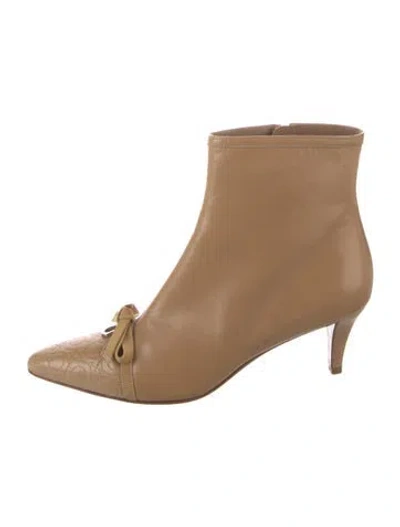 Pre-owned Ferragamo Vara Bow Accent Leather Boots In Brown