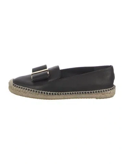 Pre-owned Ferragamo Vara Bow Accent Leather Espadrilles In Black