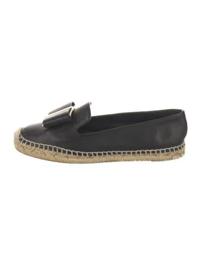 Pre-owned Ferragamo Vara Bow Accent Leather Espadrilles In Black