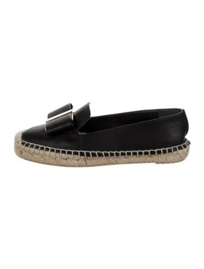 Pre-owned Ferragamo Vara Bow Accent Leather Espadrilles In Black